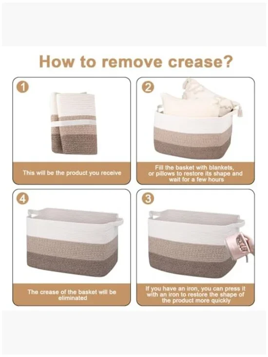 Cotton Rope Woven Storage Basket Pack of 3 Collapsible Organizer - Picture 6 of 7